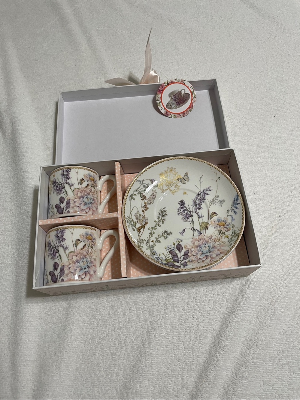 Floral Porcelain Tea Cup and Saucer Set - Purple Floral